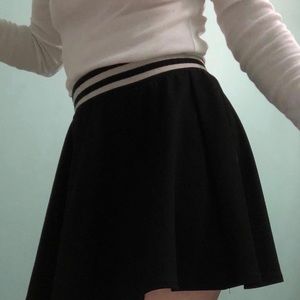 black flared BONGO skirt, striped elastic waist